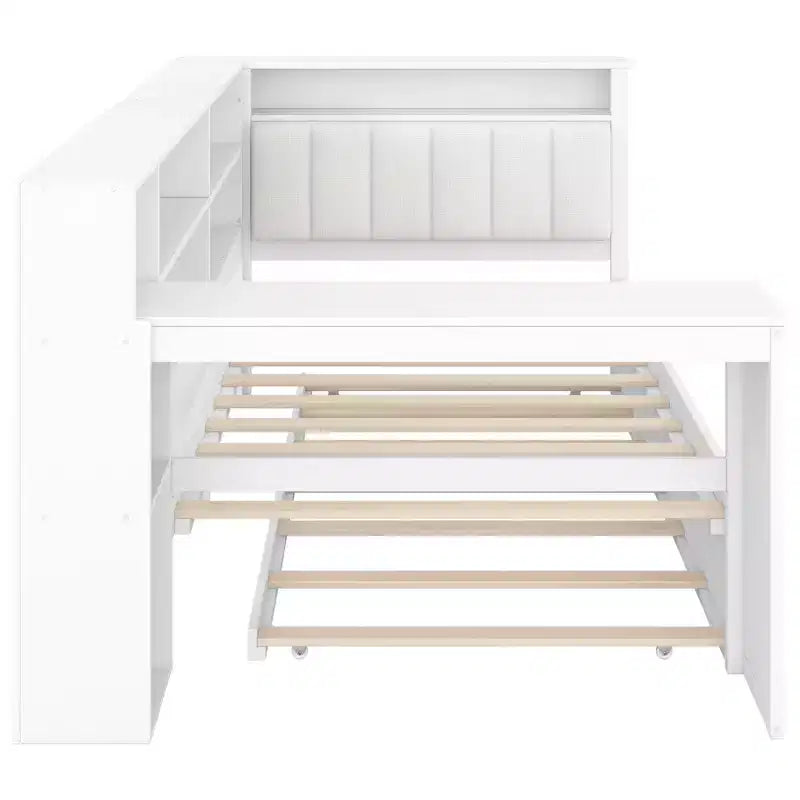 Lit simple en bois avec 8 rangements, lit gigogne et bureau