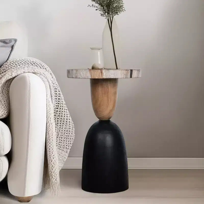 Table d'appoint moderne, Guéridon ou Petite table de chevet pour la décoration intérieure - Table de chevet ronde en bois pétrifié pour la maison, la chambre ou la pièce - 20 Marron et Noir