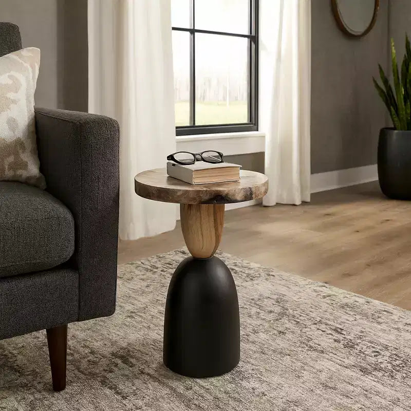 Table d'appoint moderne, Guéridon ou Petite table de chevet pour la décoration intérieure - Table de chevet ronde en bois pétrifié pour la maison, la chambre ou la pièce - 20 Marron et Noir