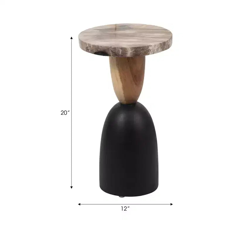 Table d'appoint moderne, Guéridon ou Petite table de chevet pour la décoration intérieure - Table de chevet ronde en bois pétrifié pour la maison, la chambre ou la pièce - 20 Marron et Noir