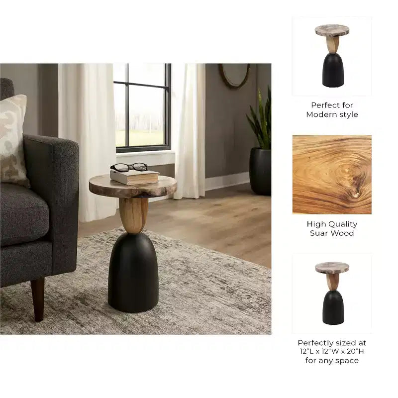 Table d'appoint moderne, Guéridon ou Petite table de chevet pour la décoration intérieure - Table de chevet ronde en bois pétrifié pour la maison, la chambre ou la pièce - 20 Marron et Noir