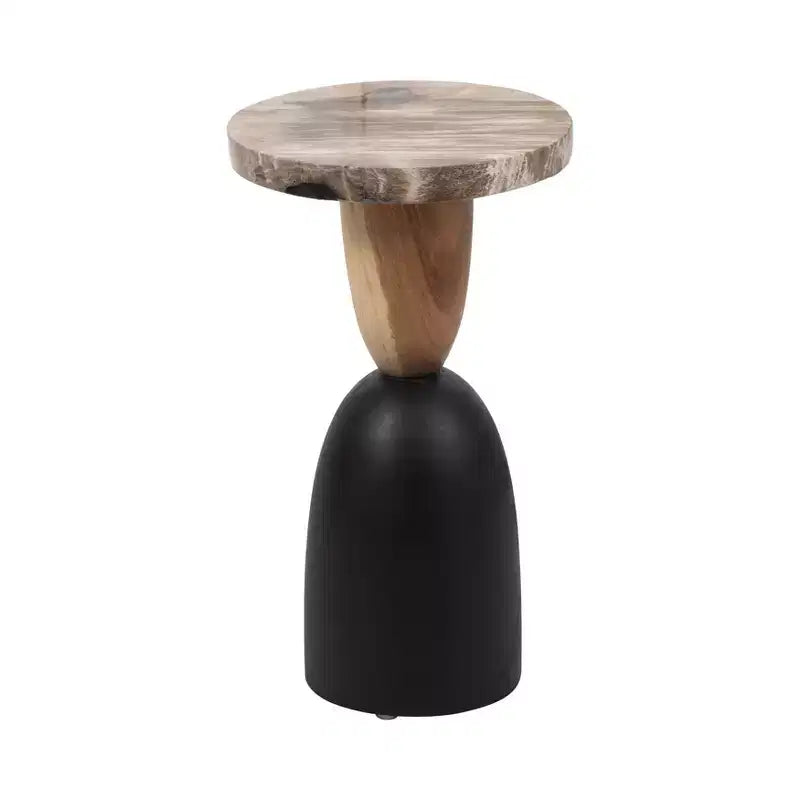 Table d'appoint moderne, Guéridon ou Petite table de chevet pour la décoration intérieure - Table de chevet ronde en bois pétrifié pour la maison, la chambre ou la pièce - 20 Marron et Noir