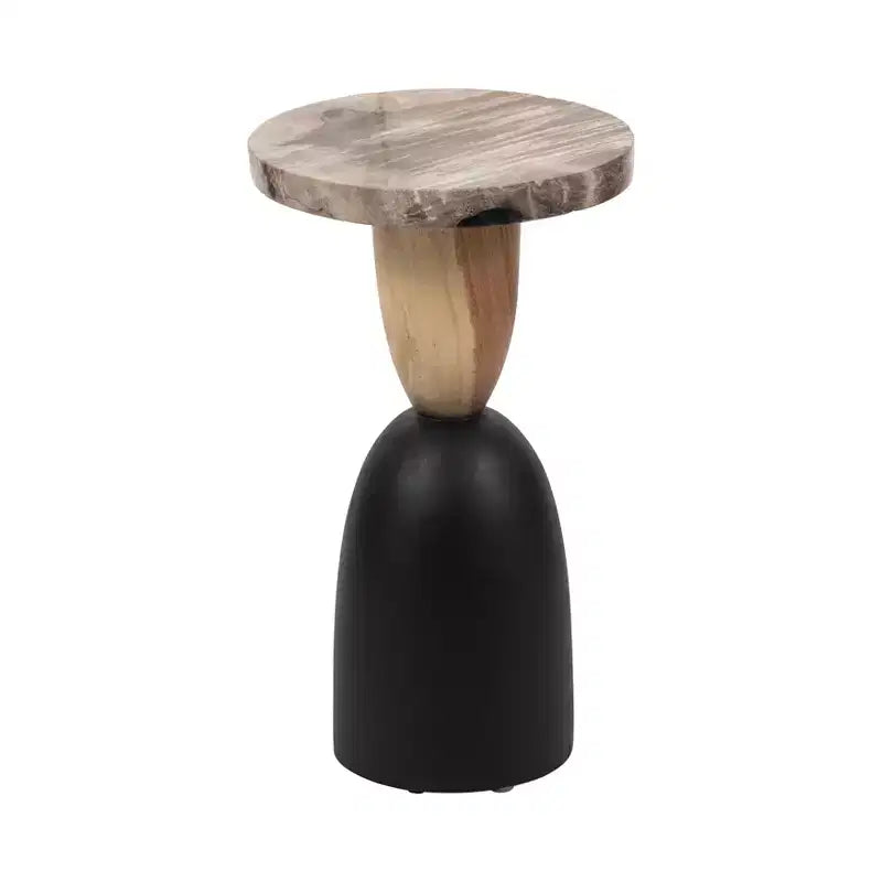 Table d'appoint moderne, Guéridon ou Petite table de chevet pour la décoration intérieure - Table de chevet ronde en bois pétrifié pour la maison, la chambre ou la pièce - 20 Marron et Noir