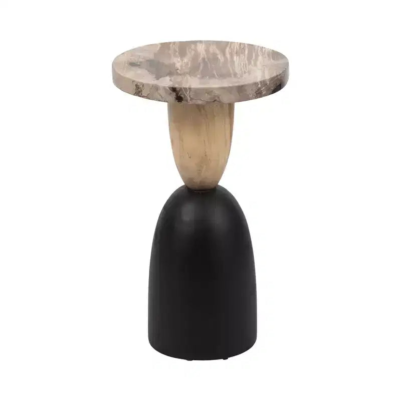 Table d'appoint moderne, Guéridon ou Petite table de chevet pour la décoration intérieure - Table de chevet ronde en bois pétrifié pour la maison, la chambre ou la pièce - 20 Marron et Noir