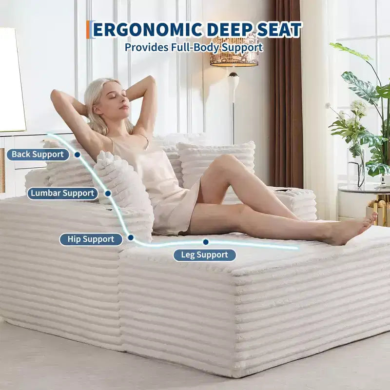 Chaise longue d'intérieur 64 po, canapé-lit sans armature en velours côtelé avec 2 oreillers et 2 porte-gobelets, aucun assemblage requis, canapé-lit profond