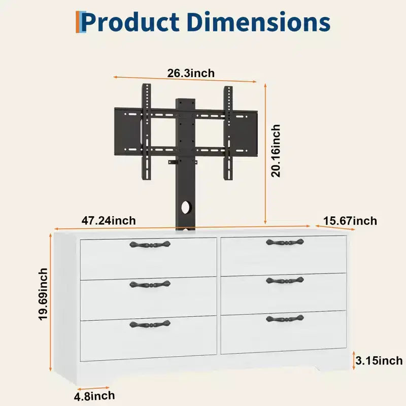 Meuble TV moderne de 63 pouces avec support pour téléviseur de 75 pouces, console multimédia réglable à 6 tiroirs, centre de divertissement en MDF pour salon, chambre à coucher
