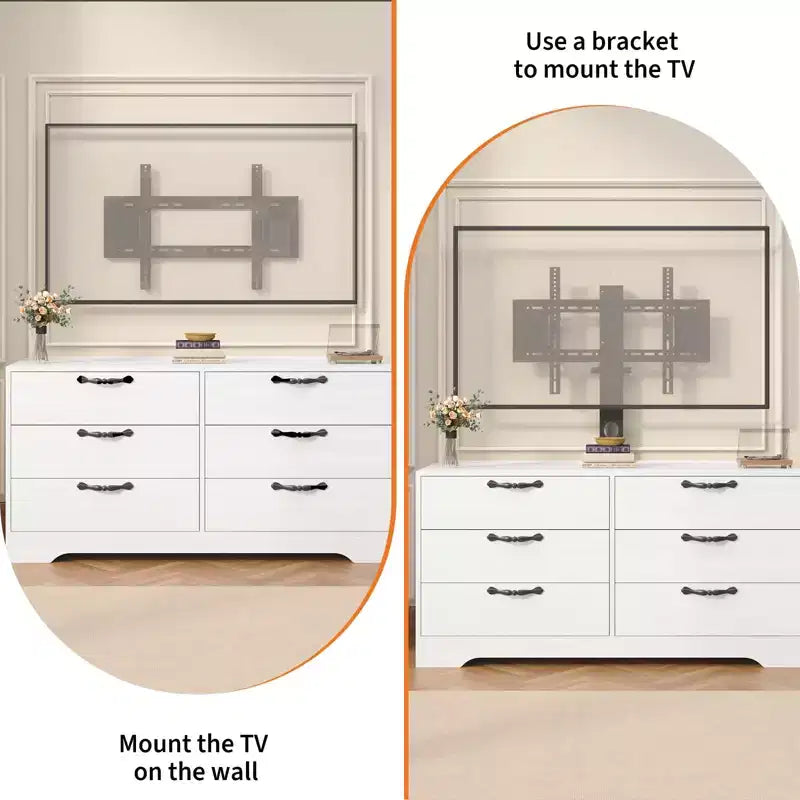 Meuble TV moderne de 63 pouces avec support pour téléviseur de 75 pouces, console multimédia réglable à 6 tiroirs, centre de divertissement en MDF pour salon, chambre à coucher