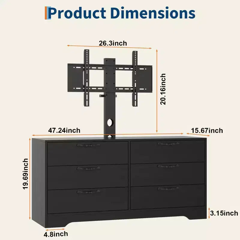 Meuble TV moderne de 63 pouces avec support pour téléviseur de 75 pouces, console multimédia réglable à 6 tiroirs, centre de divertissement en MDF pour salon, chambre à coucher