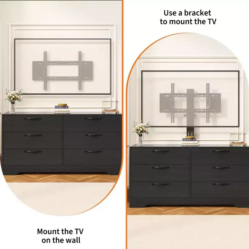 Meuble TV moderne de 63 pouces avec support pour téléviseur de 75 pouces, console multimédia réglable à 6 tiroirs, centre de divertissement en MDF pour salon, chambre à coucher