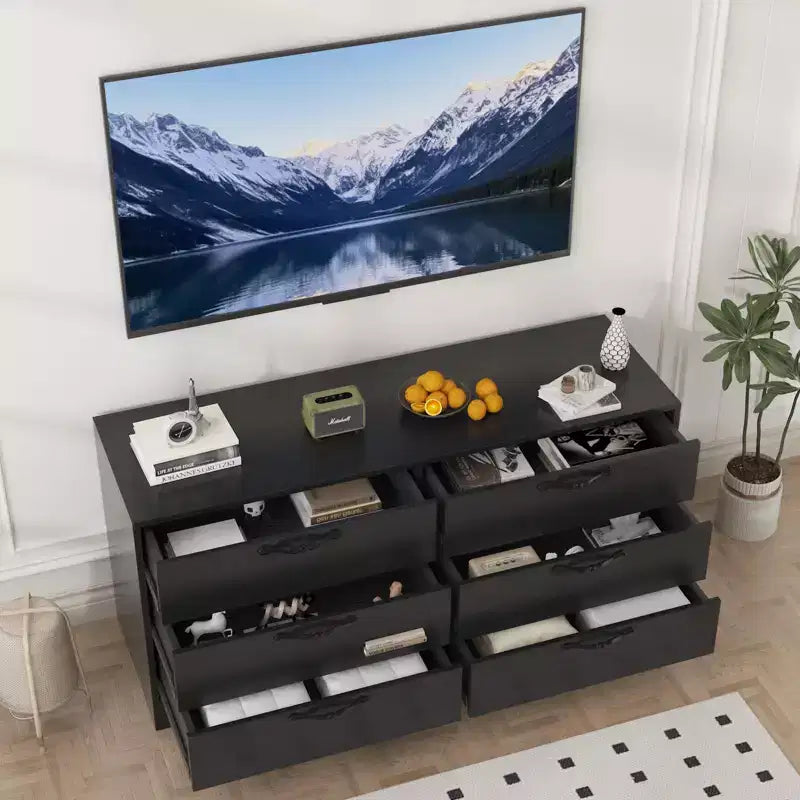 Meuble TV moderne de 63 pouces avec support pour téléviseur de 75 pouces, console multimédia réglable à 6 tiroirs, centre de divertissement en MDF pour salon, chambre à coucher