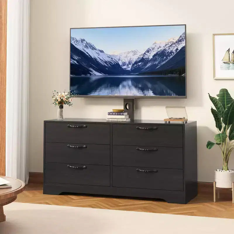Meuble TV moderne de 63 pouces avec support pour téléviseur de 75 pouces, console multimédia réglable à 6 tiroirs, centre de divertissement en MDF pour salon, chambre à coucher