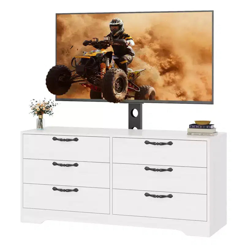 Meuble TV moderne de 63 pouces avec support pour téléviseur de 75 pouces, console multimédia réglable à 6 tiroirs, centre de divertissement en MDF pour salon, chambre à coucher