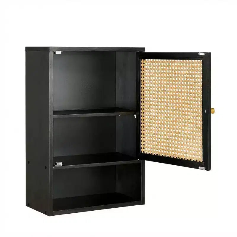 Armoire murale, meuble de rangement au-dessus des toilettes en bambou avec portes en rotin et étagère réglable, pour salon
