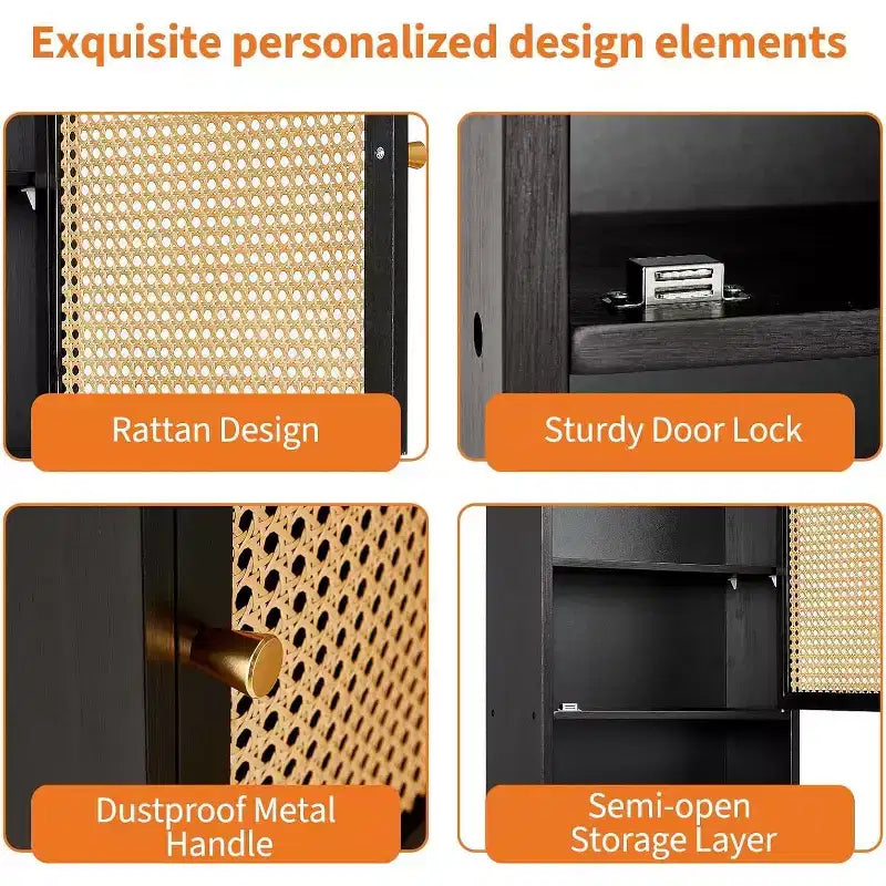Armoire murale, meuble de rangement au-dessus des toilettes en bambou avec portes en rotin et étagère réglable, pour salon