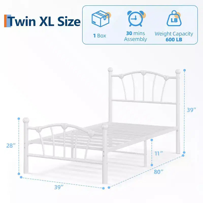 Cadre de lit en métal en forme de cœur avec tête de lit et pied de lit - Support à lattes solide, espace de rangement sous le lit pour chambre à coucher