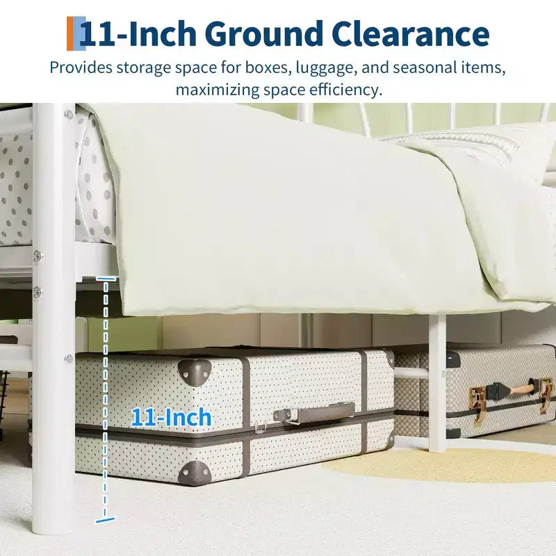 Cadre de lit en métal en forme de cœur avec tête de lit et pied de lit - Support à lattes solide, espace de rangement sous le lit pour chambre à coucher