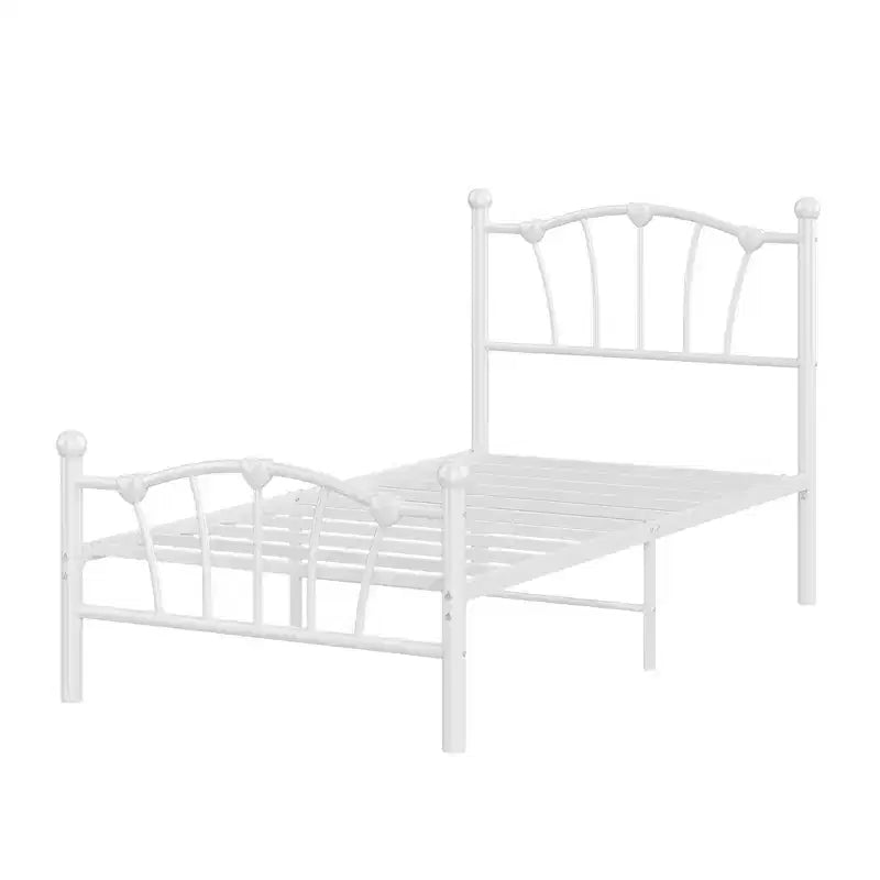 Cadre de lit en métal en forme de cœur avec tête de lit et pied de lit - Support à lattes solide, espace de rangement sous le lit pour chambre à coucher