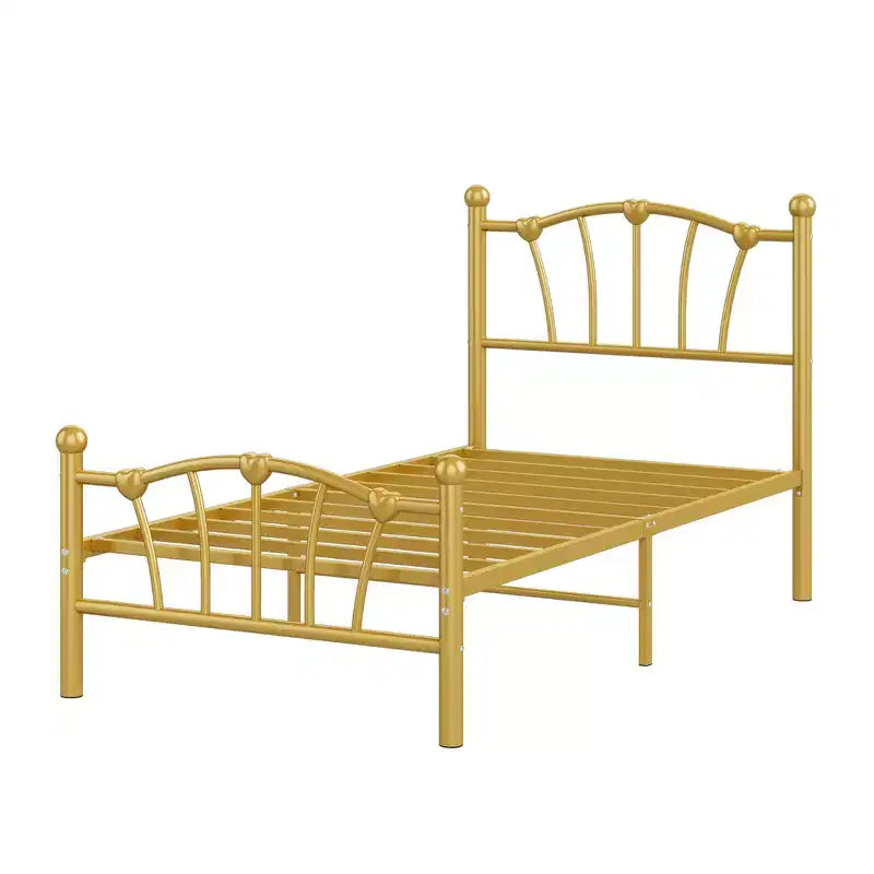 Cadre de lit en métal en forme de cœur avec tête de lit et pied de lit - Support à lattes solide, espace de rangement sous le lit pour chambre à coucher