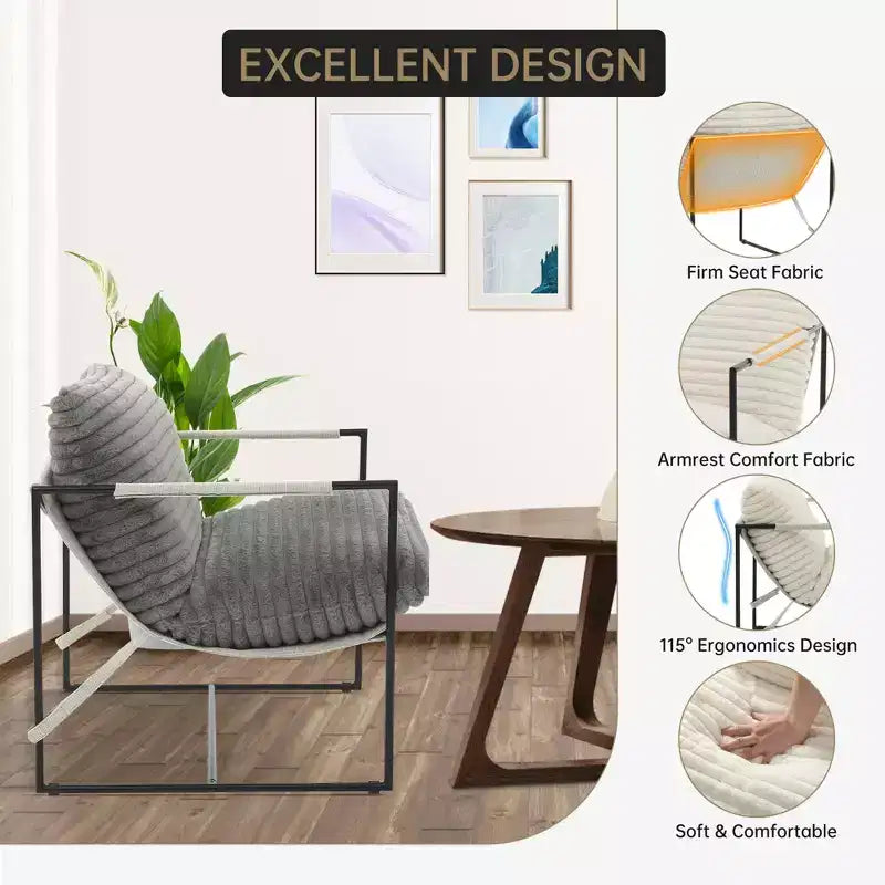 Fauteuil de salon moderne – Chaise longue en mousse déchiquetée moelleuse pour le salon, la chambre et la lecture au bureau