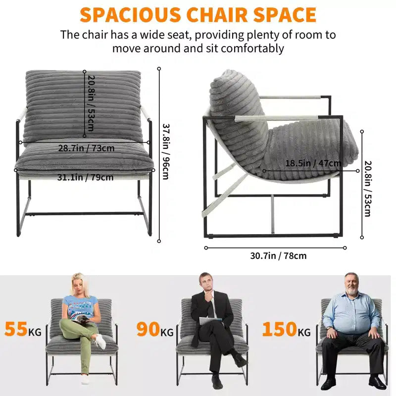 Fauteuil de salon moderne – Chaise longue en mousse déchiquetée moelleuse pour le salon, la chambre et la lecture au bureau