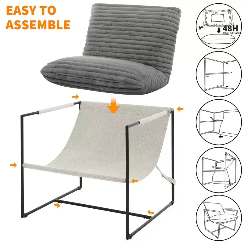 Fauteuil de salon moderne – Chaise longue en mousse déchiquetée moelleuse pour le salon, la chambre et la lecture au bureau