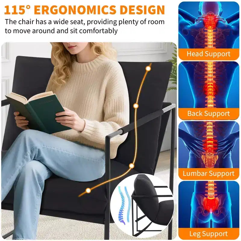 Fauteuil de salon moderne – Chaise longue en mousse déchiquetée moelleuse pour le salon, la chambre et la lecture au bureau
