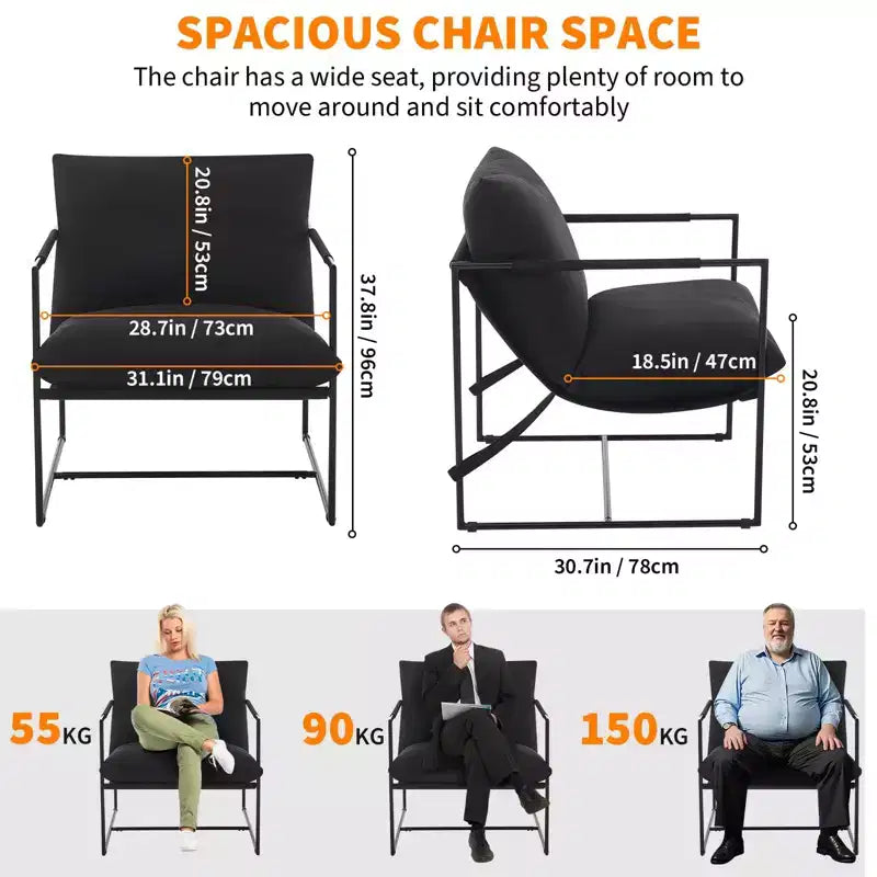 Fauteuil de salon moderne – Chaise longue en mousse déchiquetée moelleuse pour le salon, la chambre et la lecture au bureau
