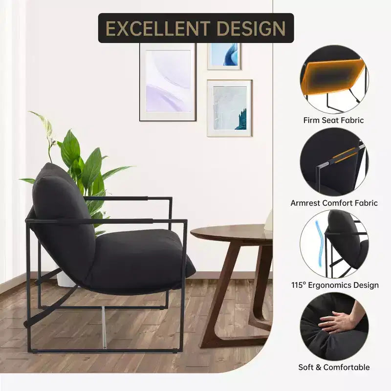 Fauteuil de salon moderne – Chaise longue en mousse déchiquetée moelleuse pour le salon, la chambre et la lecture au bureau