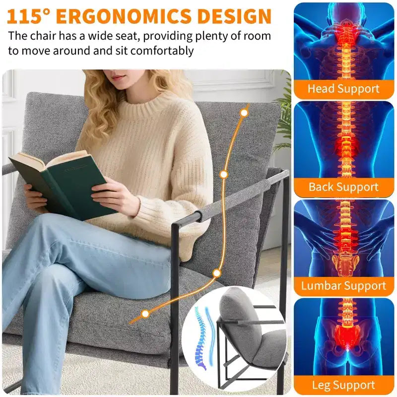 Fauteuil de salon moderne – Chaise longue en mousse déchiquetée moelleuse pour le salon, la chambre et la lecture au bureau