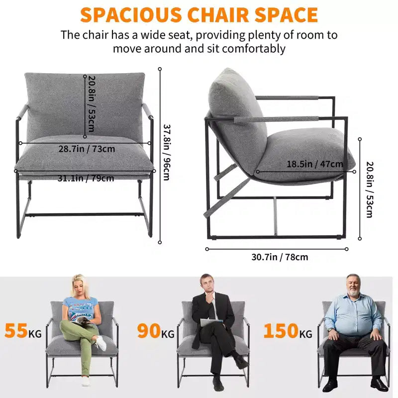 Fauteuil de salon moderne – Chaise longue en mousse déchiquetée moelleuse pour le salon, la chambre et la lecture au bureau