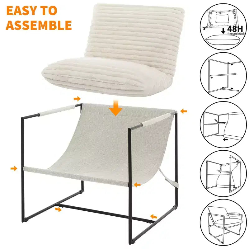 Fauteuil de salon moderne – Chaise longue en mousse déchiquetée moelleuse pour le salon, la chambre et la lecture au bureau