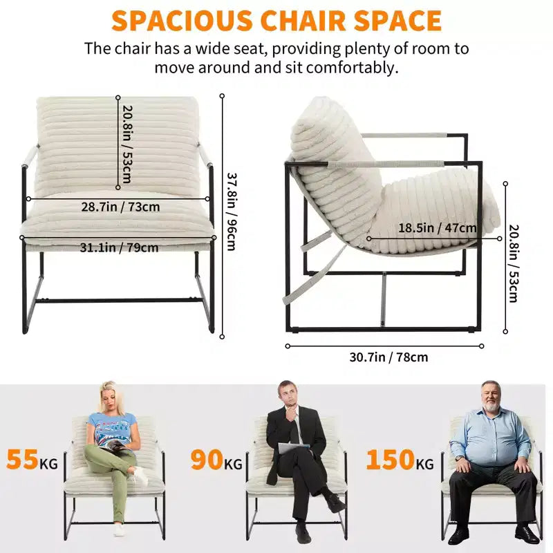 Fauteuil de salon moderne – Chaise longue en mousse déchiquetée moelleuse pour le salon, la chambre et la lecture au bureau
