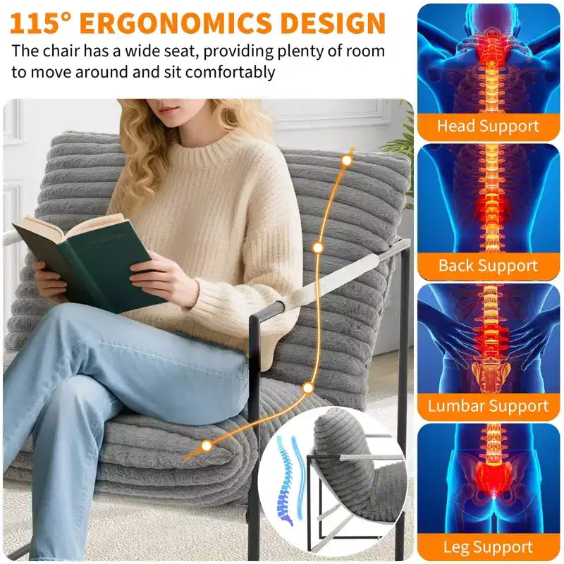 Fauteuil de salon moderne – Chaise longue en mousse déchiquetée moelleuse pour le salon, la chambre et la lecture au bureau