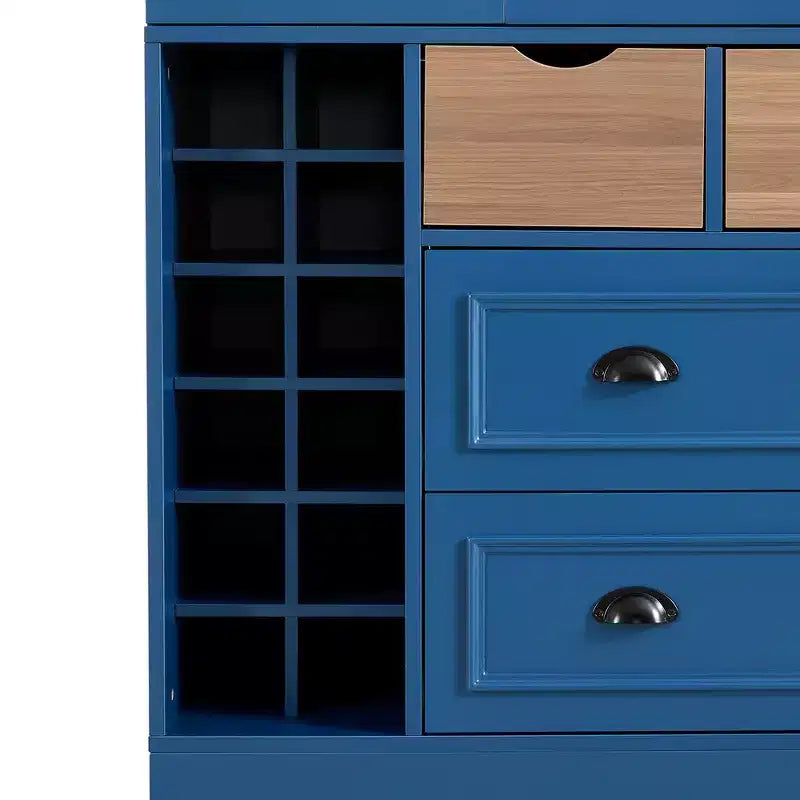 Buffet de salle à manger haut de 180 cm avec 4 portes pliantes et casiers à vin