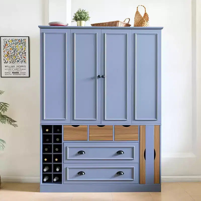 Buffet de salle à manger haut de 180 cm avec 4 portes pliantes et casiers à vin