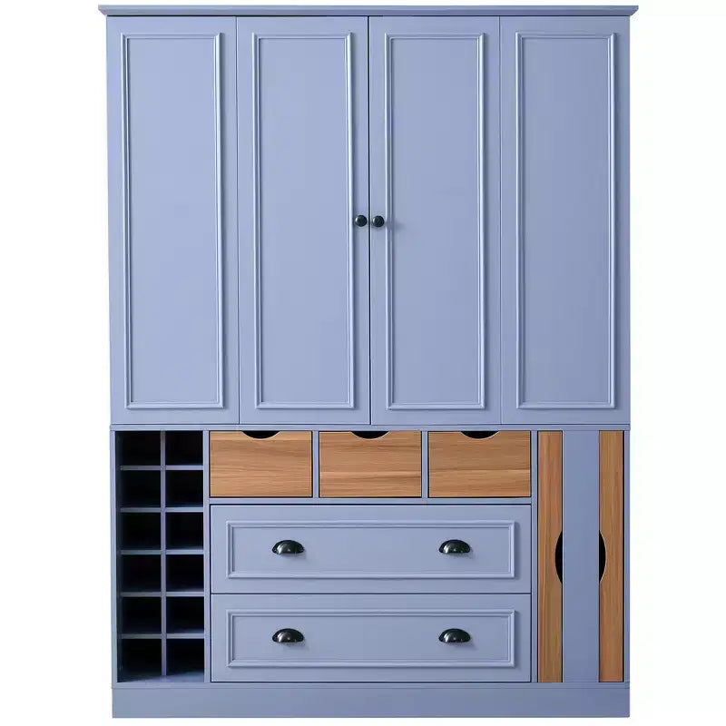 Buffet de salle à manger haut de 180 cm avec 4 portes pliantes et casiers à vin