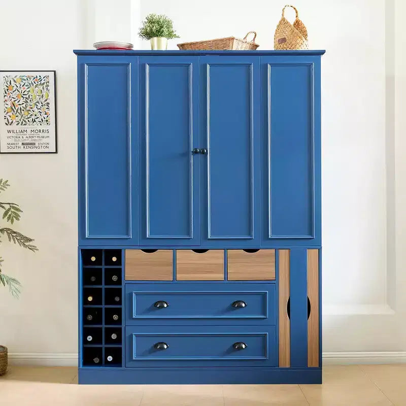 Buffet de salle à manger haut de 180 cm avec 4 portes pliantes et casiers à vin