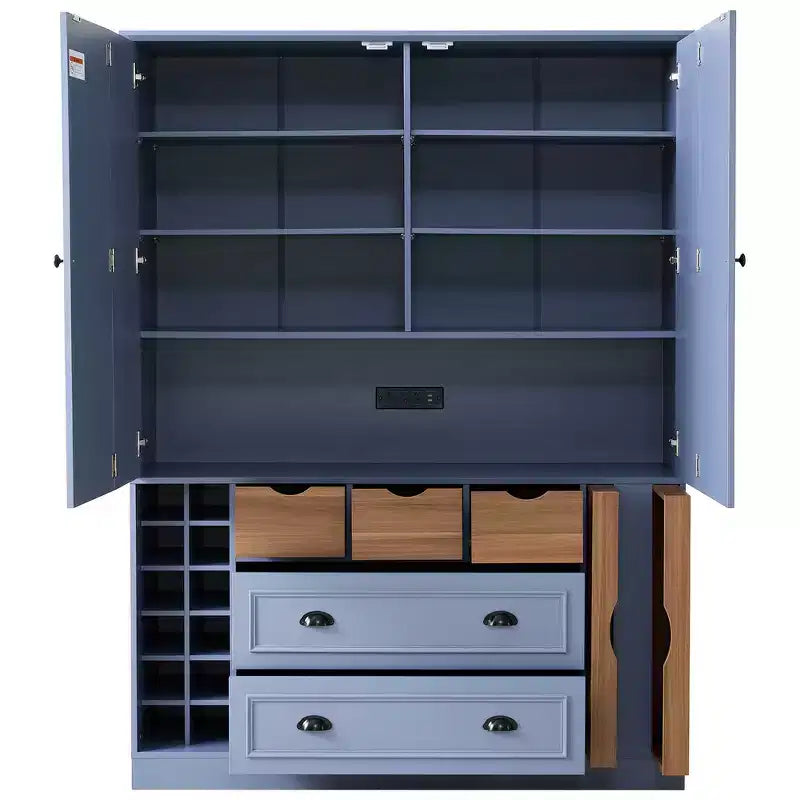Buffet de salle à manger haut de 180 cm avec 4 portes pliantes et casiers à vin