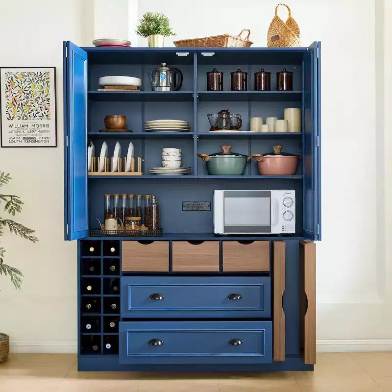 Buffet de salle à manger haut de 180 cm avec 4 portes pliantes et casiers à vin