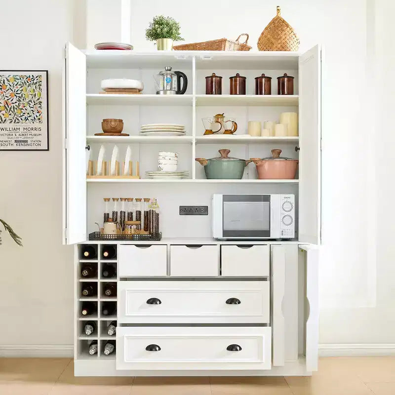 Buffet de salle à manger haut de 180 cm avec 4 portes pliantes et casiers à vin