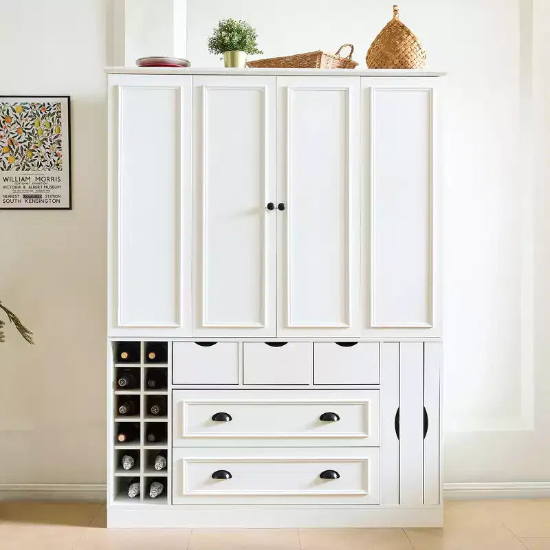 Buffet de salle à manger haut de 180 cm avec 4 portes pliantes et casiers à vin