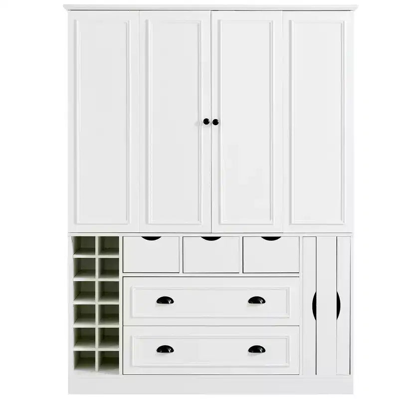 Buffet de salle à manger haut de 180 cm avec 4 portes pliantes et casiers à vin