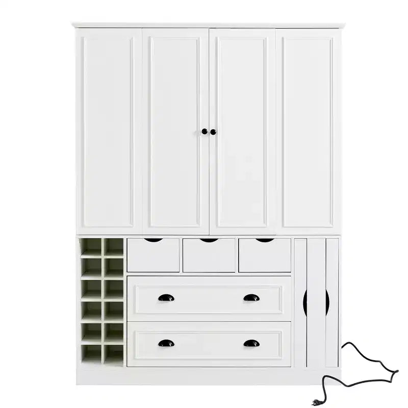 Buffet de salle à manger haut de 180 cm avec 4 portes pliantes et casiers à vin