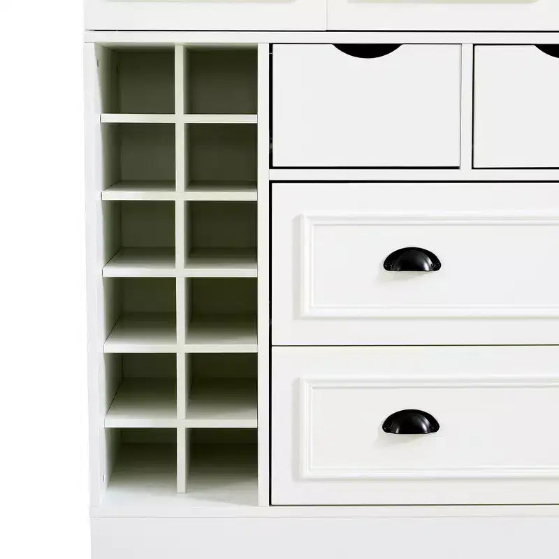Buffet de salle à manger haut de 180 cm avec 4 portes pliantes et casiers à vin
