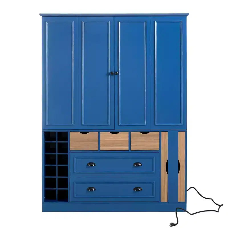 Buffet de salle à manger haut de 180 cm avec 4 portes pliantes et casiers à vin