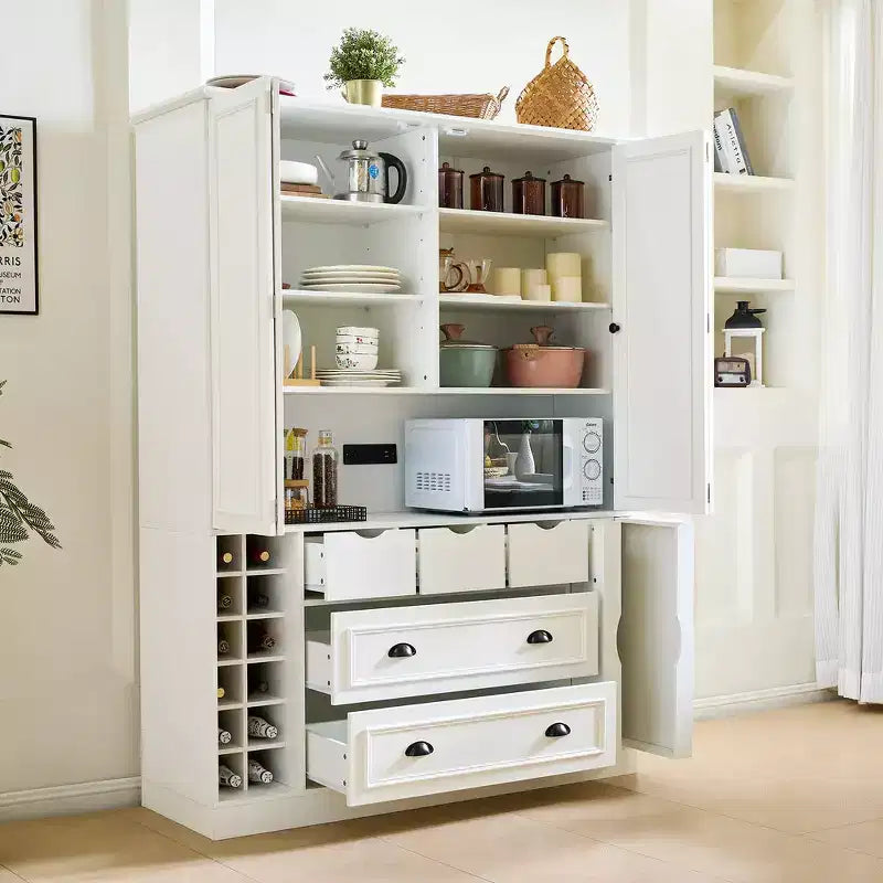 Buffet de salle à manger haut de 180 cm avec 4 portes pliantes et casiers à vin