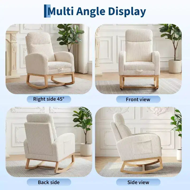 Fauteuil à bascule de puériculture, fauteuil à bascule d'allaitement avec repose-pieds, fauteuil à bascule inclinable confortable avec poche latérale, pour salon, chambre à coucher