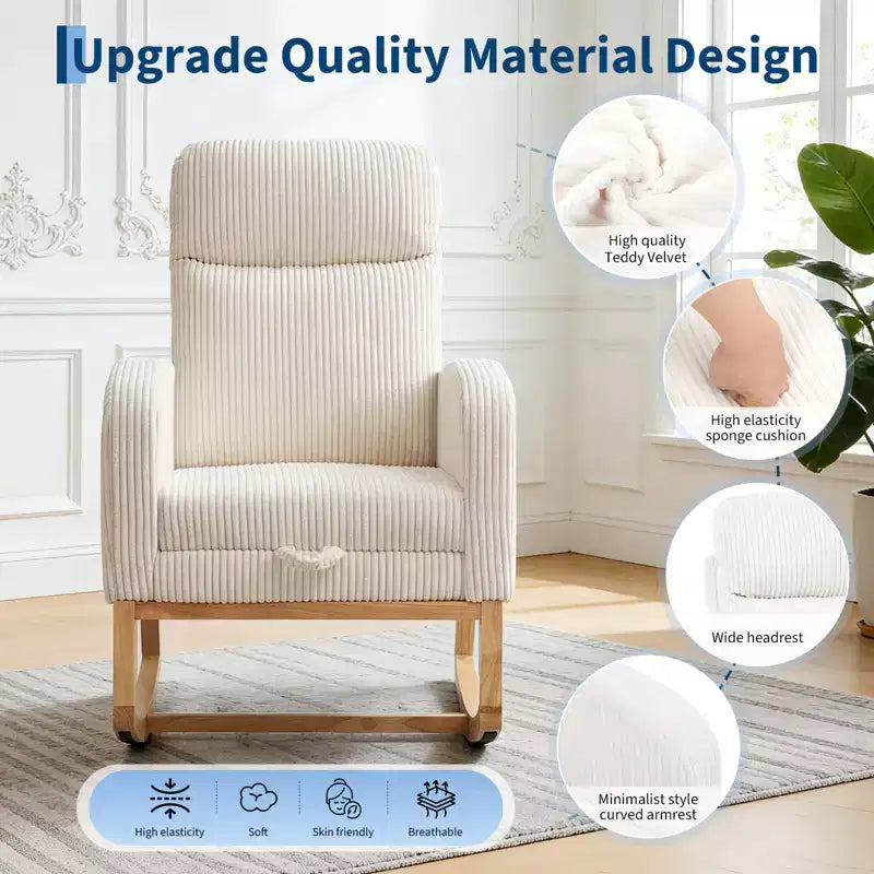 Fauteuil à bascule de puériculture, fauteuil à bascule d'allaitement avec repose-pieds, fauteuil à bascule inclinable confortable avec poche latérale, pour salon, chambre à coucher