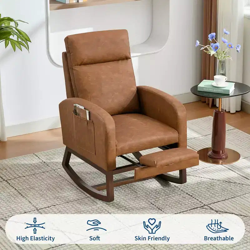 Fauteuil à bascule de puériculture, fauteuil à bascule d'allaitement avec repose-pieds, fauteuil à bascule inclinable confortable avec poche latérale, pour salon, chambre à coucher