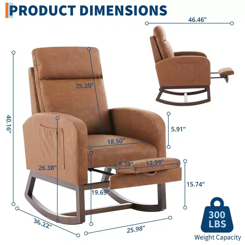 Fauteuil à bascule de puériculture, fauteuil à bascule d'allaitement avec repose-pieds, fauteuil à bascule inclinable confortable avec poche latérale, pour salon, chambre à coucher